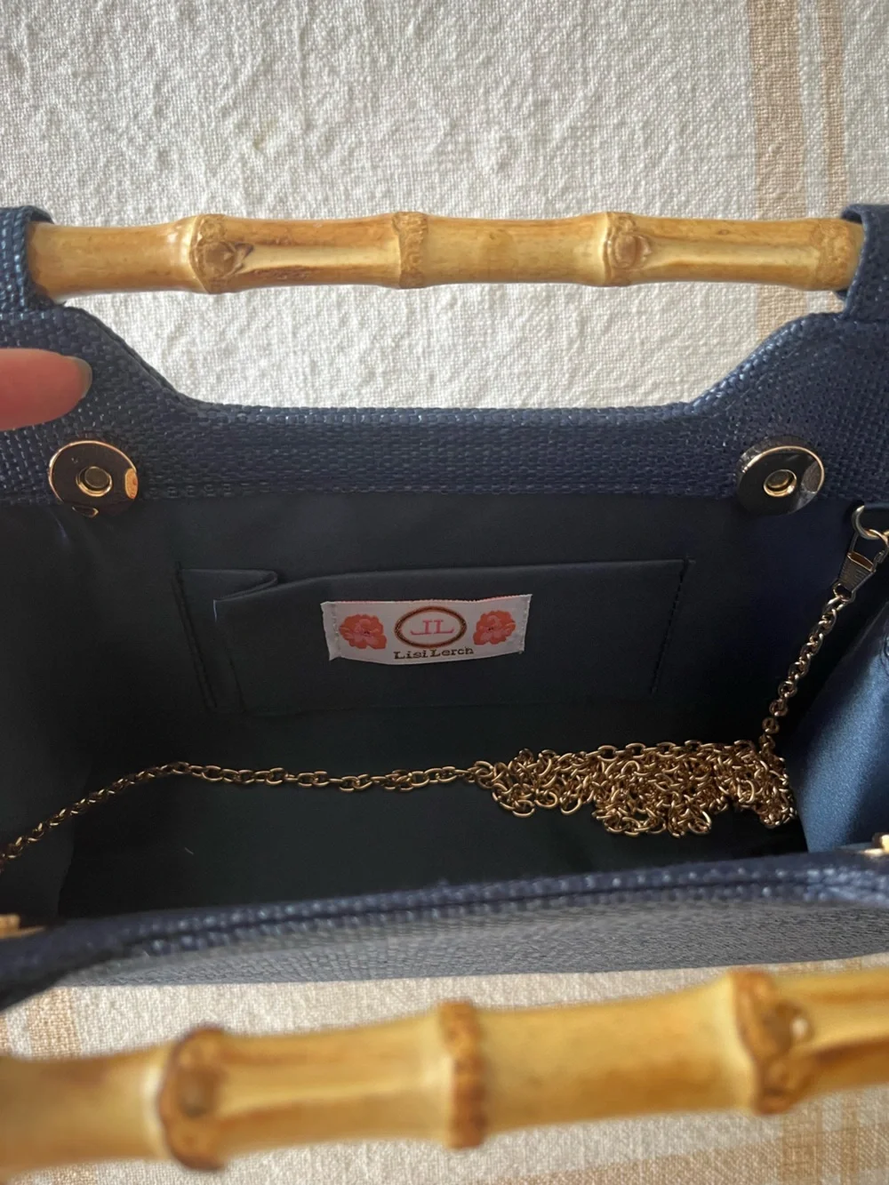 Lisi Lerch Navy Blue Bamboo-Handle Women’s Handbag Clutch